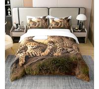 Homewish Ensemble de Literie Léopard Coton Housse de Couette Guépard 220x240 Léopard Imprimé Housse de Confort Enfants Femmes Hommes Adultes Afrique Savannah Wildlife Drap Set 2 Taies d'oreiller