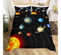 Homewish Ensemble de Literie Système Solaire pour Garçons, Housse de Couette l'espace 140x200, Parure de Lit Décor sur Le Thème de l'univers, pour Ados Filles Enfants, Literie Planète Galaxie
