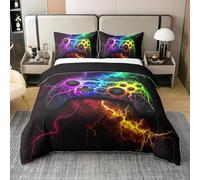 Homewish Gamer Coton Housse de Couette 220x240 pour Enfants Adultes,Cadeaux de Joueur de Jeux Literie Set,Consoles de Jeux Neon Parure de Lit,Arc en Ciel Lightning Couvre Lit,2 Taies d'oreiller