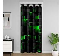 Homewish Garçon Noir Vert Rideau de Porte 132x203 Adolescent Géométrique Plaid Rideau Invisible Cape,Hommes Cube Abstrait Carré Rideau de Porte Néon Gradient Plaid Rideau de Porte