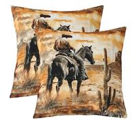 Homewish Housse Coussin Lot de 2 Western Cowboy Housse de Coussin 45x45 Enfants Garçons Vintage Wild West Taie Oreiller Désert Rustique Autochtone Botanique de Campagne Lodge Cactus Taie d'oreiller