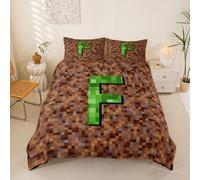 Homewish Housse de 220x240 2Personnes Pixélisé Grille Mineurs Gaming | Parure de Lit Enfant Vert Pixel Treillis Lettre F Sets de Housses de Couettes Jeux Vidéo Jeupad Couvre Lit