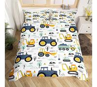 Homewish Housse de Couette 140x200 cm Motif Carnet Construction 2 Pièces | Parure de Lit Dessins Animés pour Ado Garçon, Excavateur Tracteur Camions, Ensemble
