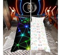 Homewish Housse de Couette 140x200 Enfant Garçon Géométrique Néon, Parure de Lit Gaming Réversible, Sets de Housses de Couettes Gaming Coloré, Couvre Lit Imprimé Abstrait À Rayons Triangulaires