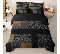 Homewish Housse de Couette 200x200 7 Pièces Gris Imprimé Léopard | Parure de Lit Abstrait Patchwork Drap Housse Impression Guépard Afriqueined Drap Plat, 2 Taies d'oreiller