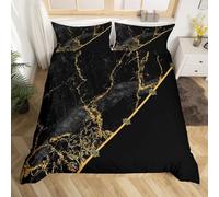 Homewish Housse de Couette 200x200 Aquarelle Noire, Ensemble de Literie Tie Dye Gris Foncé, Parure de Lit Paillettes Dorées, Housse Couette Marbre Abstrait, Literie Marbrée Noire Respirante, 3 Pièces