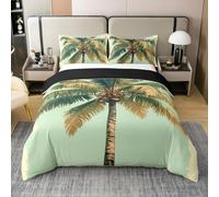Homewish Housse de Couette 200x200 Coton Végétal Parure de Lit Palmier Vert Couvre Lit Tropical Sets de Housses de Couettes Feuilles Vertes Enfants Garçons Filles Côte Plage Vert Brun