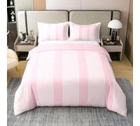 Homewish Housse de Couette 200x200 Enfant Coton Roses Blanc Rayé | Parure de Lit Rayé Abstrait Sets de Housses de Couettes Rayure Fines Géométriques Couvre Lit