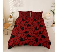 Homewish Housse de Couette 200x200 Enfant cœur Rouge Noir Parure de Lit cœur d'amour Romantique Sets de Housses de Couettes Saint-Valentin Couvre Lit Cœurs Graffiti Esthétique
