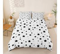Homewish Housse de Couette 200x200 Enfant Dessin Animé Noir Blanc Étoiles | Parure de Lit 2 Personnes Géométrique Vert Eaurelle Étoile Sets de Housses de Couettes Simple Mode Étoile Couvre Lit