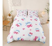 Homewish Housse de Couette 200x200 Enfant Nœud Papillon Cerise Parure de Lit Bows Esthétiques Rose Vif Bleu Sets de Housses de Couettes Fruit Cœur Girly Couvre Lit Nœud Papillon Coquet Preppy