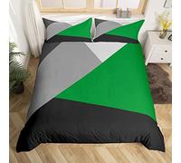 Homewish Housse de Couette 200x200 Géométrie Patchwork pour Enfants Adolescents Adultes, Parure de Lit Verte Noire et Grise, Ensemble de Literie Triangulaire Géométrique, Couvre Lit Moderne Abstrait