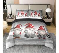 Homewish Housse de Couette 220x240 cm Motif Noël Nain Santa | Parure de Lit Linge de Lit Flocon de Neige, Décor de Chambre Joyeux Noël, Gris Clair