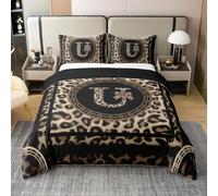 Homewish Housse de Couette 220x240 Coton Imprimé Guépard Parure de Lit Enfant Nœud Léopard Sets de Housses de Couettes Animaux Safari Africain Couvre Lit Lettre de Nœud Papillon Coquet U