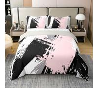 Homewish Housse de Couette 220x240 Coton Noir Abstrait Roses Graffiti | Parure de Lit Enfant Gris Blanc Peinture à L'Huile Sets de Housses de Couettes Abstrait Modernee Coups de Pinceau Couvre Lit