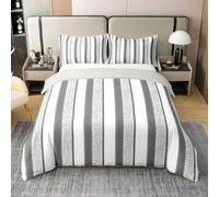 Homewish Housse de Couette 220x240 Coton Rayé Gris Charbon Parure de Lit Enfant Boho Sets de Housses de Couettes Lignes Simples Géométriques Couvre Lit Ferme Moderne