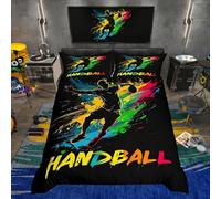 Homewish Housse de Couette 220x240 Enfant Handball, Parure de Lit Ado Garcon Thème des Sports de Balle, Sets de Housses de Couettes Graffiti À L'Encre Arc-en-Ciel, Couvre Lit Mode Moderne