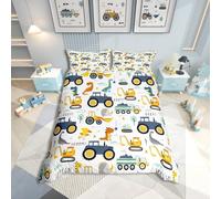 Homewish Housse de Couette 220x240 Enfant Voiture de Dessin Animé, Parure de Lit Enfant Ado Garçon Dinosaure Mignon, Sets de Housses de Couettes Excavatrice Tracteur, Couvre Lit Dinos, Réversible
