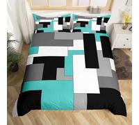 Homewish Housse de Couette 220x240 Géométrique Teal, Parure de Lit Enfant Peinture Grise Blanche Noire, Sets de Housses de Couettes Lignes Rayées d'art Abstrait, Couvre Lit Rectangle Moderne