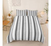 Homewish Housse de Couette 220x240 Rayé Gris Charbon Parure de Lit Enfant Boho Sets de Housses de Couettes Lignes Simples Géométriques Couvre Lit Ferme Moderne
