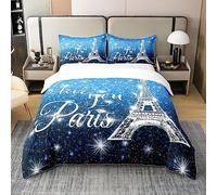 Homewish Housse de Couette 220x240 Tour Eiffel Coton, Ensemble de Literie Tour de Paris Romantique, Parure de Lit Diamant Aquarelle Dégradé, Couvre Lit Galaxie Ciel Étoilé Paillettes