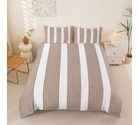 Homewish Housse de Couette 240 x 260 2 Personnes Brun and Blanc Abstrait | Parure de Lit Enfant Vintage Rayé Sets de Housses de Couettes Neutre Minimaliste Géométrique Couvre Lit