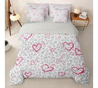 Homewish Housse de Couette 7 Pièces 200x200 Gris Imprimé Léopard | Parure de Lit Cœur D'Amour Rosess Drap Housse Guépard Afriquein Drap Plat, 2 Taies d'oreiller, 2 Housses de Coussin