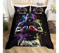 Homewish Housse de Couette Boxe,Parure de Lit 220x240 Enfant Adolescents Adultes Graffiti Boxer,Sets de Housses de Couettes Motif de Silhouette D'Athlète,Couvre Lit Thème de Jeu de Sport