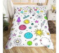 Homewish Housse de Couette Enfant 200x200, Ensemble de Literie Fusée de l'espace, Parure de Lit À Thème Univers, pour Garçons Filles Ados, Housse Couette Galaxie Espace Planète, 3 Pièces