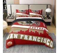 Homewish Housse de Couette Football 100% Coton Parure de Lit 200x200 Fans de Football Couvre Lit Garçons Filamerican Football City Sets de Housses de Couettes Match de Rugby Rouge (San Francisco)