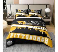 Homewish Housse de Couette Football City 100% Coton Parure de Lit 200x200 Football Couvre Lit Jeu de Rugby Noir Jaune Sets de Housses de Couettes Équipe Sportive pour Fans de Football (Pittsburgh)