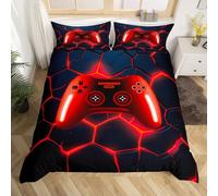 Homewish Housse de Couette Garcon Gamer Rouge, Parure de Lit 140x200 Enfant Gaming, Sets de Housses de Couettes Géométrique Abstrait, Couvre Lit Géométrie Hexagonale, avec 1 Taie d'oreiller