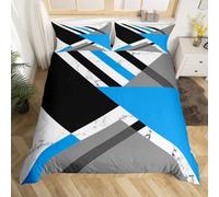 Homewish Housse de Couette Géométrique en Patchwork 220x240, Parure de Lit À Motifs Géométriques Bleu Foncé Gris Noir Blanc, Housse de Couette Lignes Marbrées Abstraites, Couvre Lit Moderne
