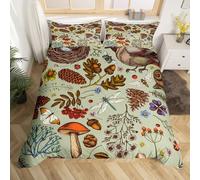 Homewish Housse de Couette Poulet Adorable, Parure de Lit 220x240 Champignon de Dessin Animé, Ensemble de Literie Animaux Papillon Libellule, Couvre Lit Plantes Sauvages Rétro, 3 Pièces