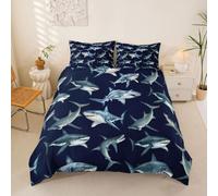 Homewish Housse de Couette Requin Marteau Océan, Parure de Lit 140x200 Enfant Animaux de Mer Profonde, Sets de Housses de Couettes Garçons Créature Côtière, Couvre Lit Vide Marine sous Mer