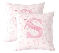 Homewish Housse de Coussin 60x60 Lot de 2 Nœud d'arc Housse Coussin Filles Alphabet Rose S Taie d'oreiller Esthétique Amour Cœur Taie Oreiller Léger Fée Aquarelle Princesse Rêveuse