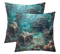 Homewish Housse de Coussin Bateau Pirate Housse Coussin,Voilier Taie d'oreiller 50x50 Lot de 2 pour Enfants Adolescents Adultes,Voibateau Voile Taie Oreiller L’ Océan Till Chambre Le canapé