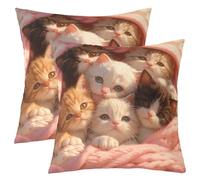 Homewish Housse de Coussin Lot de 2 60x60 pour Chats Housse Coussin Amateur Chat Taie d'oreiller Modèle de Chaton Mignon Taie Oreiller Animaux Kawaii Enfants Dessin Animé Chat Rose Blanc Jaune