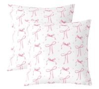 Homewish Housse de Coussin Lot de 2 Fille Rose Bow Housse Coussin 40x40 Bow Taie d'oreiller Enfants Dame,Kawaii Princesse Taie Oreiller,Rose Polka Dot