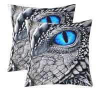 Homewish Housse d'oreiller 3D Dragon Eye Taie d'oreiller de Dragon Antique,Gothique Mythique Animal Décoratif Carré Taie d'oreiller,Art Fantasy Soft Housse de Coussin,Bleu Blanc 40x40 Lot de 2