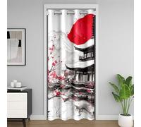 Homewish Japonais Rideau Occultant Vie Privée,Noir Rouge Cerisier Fleur Rideau de Porte Fille Garçon Adulte,Style de l'asie de l'est Rideau de Porte Fujiyama Fleur Rideau de Porte 106x203