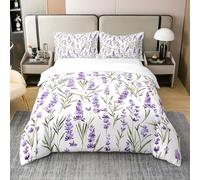 Homewish Lavande Coton Housse de Couette 240 x 260,Cartoon Flower Parure de Lit,Bouquet Literie Set,Peinture À l'huile Mystery Garden Literie Set Garçon Fille Adolescent Chambre Decor,Violet