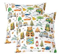 Homewish Lot 2 Housse 60x60 Animé Camping-Voiture Camping Ours Blanc