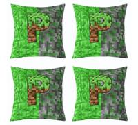 Homewish Lot de 2 Decorative Housse de 40x40 Mineurs Pixel À Voiturereaux | Taie d'oreiller Pixélisé Grille Lettre Initiauxe P Housse d'oreiller Jeux Vidéo Tartan Géométrique -
