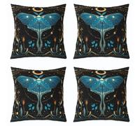 Homewish Lot de 2 Decorative Housse de 50x50 Papillon de Nuit Gothique | Housse d'oreiller Bohème Étoiles Lune Galaxie Taie Oreiller Bleu Sarcelle Papillon Animaux Exotique -