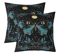 Homewish Lot de 2 Decorative Housse de 55x55 Bleu Sarcelle Papillon de Nuit | Taie d'oreiller Papillon de la Mort Gothique Housse d'oreiller Boho Saint-Valentin Animaux Exotique -