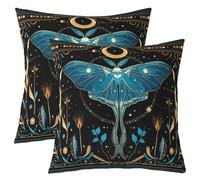 Homewish Lot de 2 Decorative Housse de 55x55 Papillon de Nuit Gothique | Taie d'oreiller Bohème Étoiles Lune Galaxie Housse d'oreiller Bleu Sarcelle Papillon Animaux Exotique -