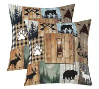 Homewish Lot de 2 Decorative Housse de 60x60 Ours de Chasse Élan Cerf | Taie Oreiller Lettre Initiauxe I Housse d'oreiller Cabane Auberge Rouilleique Le Camping -
