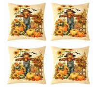 Homewish Lot de 2 Decorative Housse de Coussin 40x40 Épouvantail Automne | Taie d'oreiller Récolte Potiron Housse d'oreiller Halloween Dessin Animé Chauve-Souris -