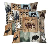 Homewish Lot de 2 Decorative Housse de Coussin 40x40 Ours de Chasse Cerf | Taie d'oreiller Ferme Rouilleique Lettre Initiauxe M Housse d'oreiller Cabane Rétro Patchwork Plaid -